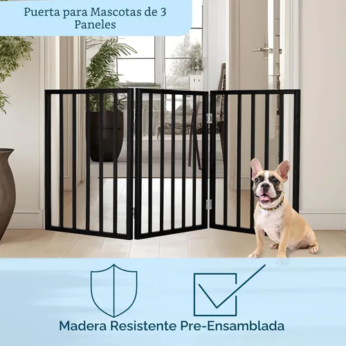 Miniatura 3 de Puerta para mascotas - Valla plegable de 3 paneles para perros de interior para escaleras, pasillos o puertas - Vallas para perros de madera