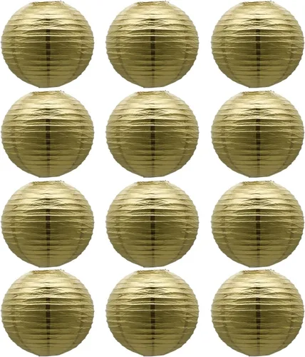 Linternas de papel doradas chinas, japonesas, colgantes, redondas, para decoración de fiesta de Año Nuevo y Año Nuevo Lunar (12 unidades)