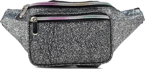 Miniatura 2 de C.T.Soarsky - Riñonera holográfica arcoíris negra, grava, oro, rosa, diseño de tiburón para mujeres, niñas, festival, fiesta rave, viaje, Negro