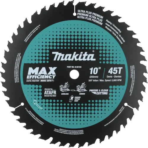 Makita B-62103 Hoja de sierra ingletadora de máxima eficiencia con punta de carburo de 10" 45T