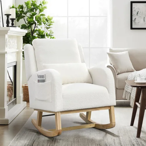 Miniatura 8 de JEEOHEY Mecedora para guardería, mecedora tapizada con respaldo alado, mecedora con respaldo alto cómodo, reposabrazos curvado, almohada lumbar
