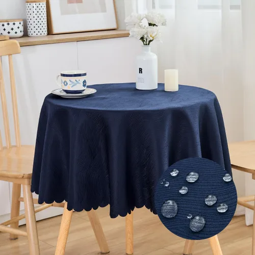 Miniatura 16 de Mantel redondo de jacquard de 63.0 in, resistente al agua, peso pesado, suave, lavable a máquina, color negro