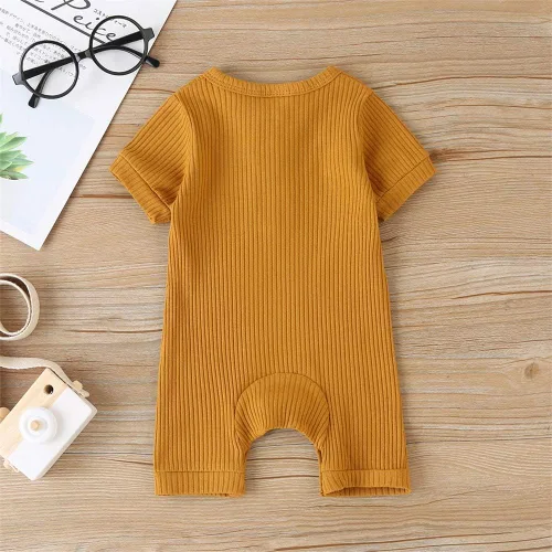 Miniatura 133 de Mameluco unisex de manga corta para bebé recién nacido, con botones, de una pieza, ropa de color sólido