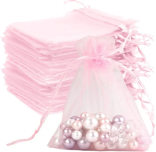 Bolsas de organza, bolsas de organza rosa, 100 unidades, bolsas de organza transparente de 3 x 4 pulgadas, bolsas de regalo de joyería, bolsas de