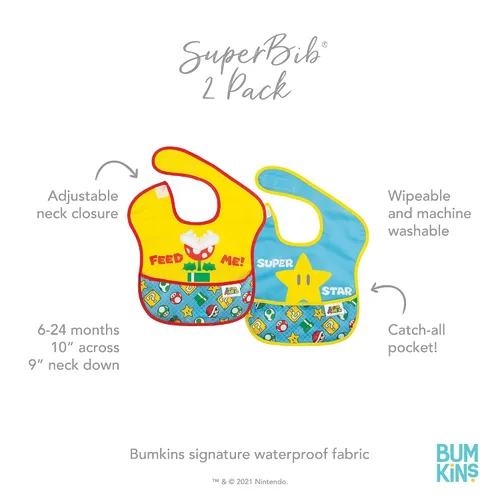 Miniatura 5 de Bumkins Baberos Nintendo para niña o niño, SuperBib para bebés y niños pequeños de 6 a 24 meses, imprescindibles para comer, alimentar, destete H5