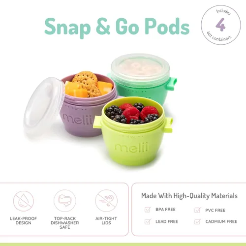 Miniatura 2 de melii Snap & Go Contenedores de almacenamiento de alimentos para bebés, paquete de 4 unidades, recipientes apilables de 4 onzas con tapas Original