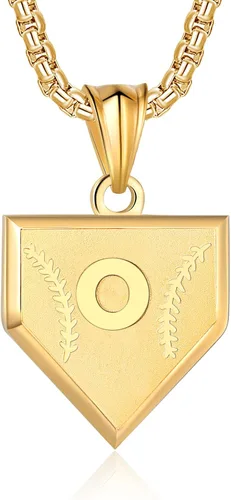 Miniatura 58 de Collar con inicial de la A a la Z para niños, de acero inoxidable, con dije de escudo de letra, cadena de 22 + 2 pulgadas, inspirador de béisbol