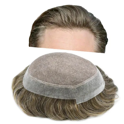 Miniatura 86 de Tupé para hombres, piezas de cabello humano real, sistema de unidades de cabello natural, línea capilar natural, pieza de repuesto para hombres