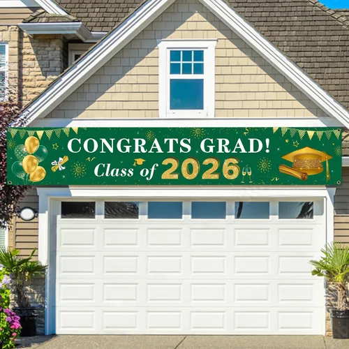 Miniatura 5 de Decoraciones de graduación 2026 Congrats Grad Class of 2026 - Cartel de graduación verde y dorado para patio, decoraciones colgantes para interiores