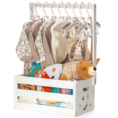 Miniatura 10 de GiftAmaz Armario de madera azul para baby shower, caja de almacenamiento para bebés con asa, cesta de regalos de baby shower, caja de bienvenida