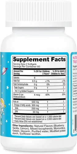 Miniatura 2 de KidStar Nutrients Omega 3 con vitamina D3, alto contenido de DHA, arándano limón, 120 cápsulas blandas masticables