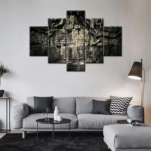 Miniatura 75 de Arte de pared con varios paneles, calendario maya, imágenes de piedra del sol, pinturas de civilización azteca sobre lienzo, sala de estar