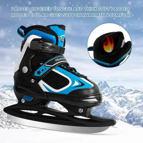 Miniatura 4 de MammyGol Patines de hielo ajustables para niños y jóvenes, patinaje juvenil, hockey, cordones, patinaje para principiantes, para niños de 4 a 12