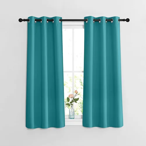 NICETOWN Cortinas opacas cortas de 54 pulgadas de largo para dormitorio, cortinas térmicas con ojales, tratamiento de ventana, cortinas de Pavo real