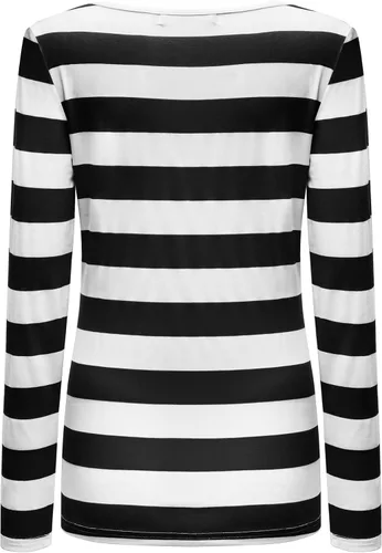 Miniatura 4 de OThread & Co. Camiseta básica de manga larga a rayas para mujer con cuello redondo