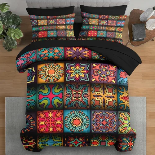 Miniatura 16 de Pamnest Juego de edredón tamaño individual, ropa de cama retro de 5 piezas para niños y adultos, juego de sábanas con estética hippie para niños