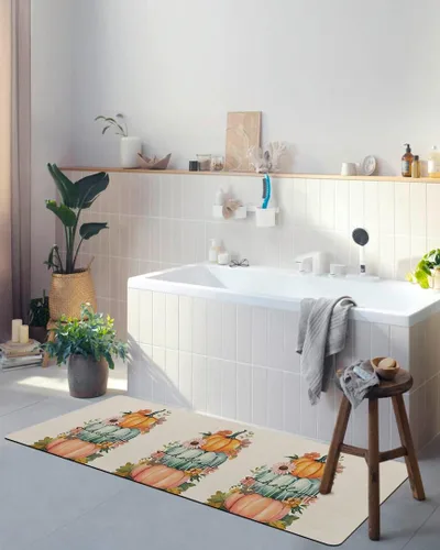 Miniatura 5 de Tapete de baño de calabaza de cosecha para bañera, antideslizante, de secado rápido y absorbente, tierra de diatomeas, ducha, fregadero, dormitorio