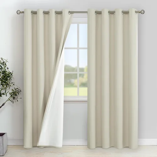 Miniatura 58 de YoungsTex - Cortinas de lino beige 100% opacas para dormitorio de 63 pulgadas de largo, cortinas cortas con aislamiento térmico y ojales