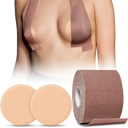 Boob Tape, BoobyTape for Breast Lift Tape A-E Cup, Push Up in All Dress Tape with Reusable Nipplecover Adhesive,Bob Tape