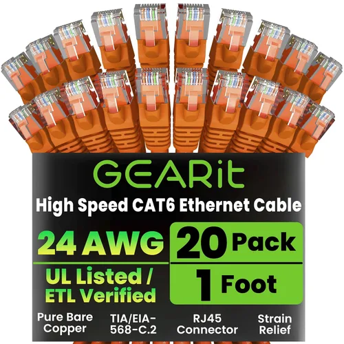 Miniatura 12 de Paquete de Cable Ethernet Cat 6 GEARit - Pack de 10 cables de conexión Ethernet Cat6 de 15 pies Cable de conexión de red RJ45, conectores dorados