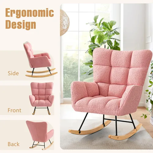Miniatura 6 de Furniliving - Mecedora tapizada para cuarto de bebé, silla balancín moderna con asiento acolchado, silla de lectura con respaldo alto y cómoda