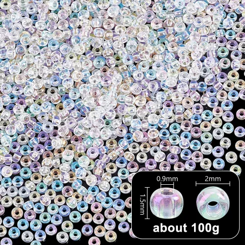 Miniatura 2 de PandaHall Elite 11/0 - Cuentas de cristal transparente AB de 0.079 in de diámetro, alrededor de 6000 unidades en una caja para manualidades