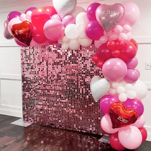 Miniatura 5 de COKAOBE Telón de fondo de pared rosa brillante, 24 piezas de panel cuadrado de lentejuelas brillantes, fondos de fotos para cumpleaños, aniversario