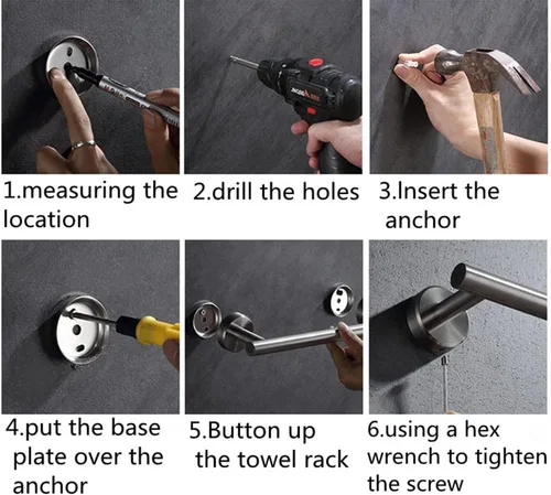 Miniatura 6 de szhdxsy - Juego de 6 accesorios de baño, toallero de acero inoxidable SUS 304 montado en la pared, incluye toallero de 16 pulgadas, soporte