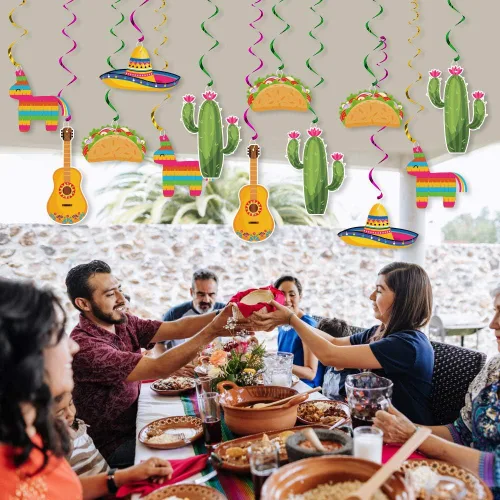 Miniatura 4 de Decoraciones de remolinos colgantes para fiesta mexicana, suministros de fiesta de Cinco de Mayo, tema de cumpleaños de dos días de taco, fiesta