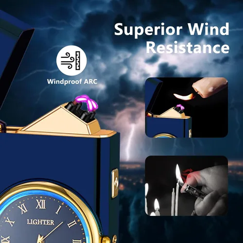 Miniatura 2 de Encendedor USB recargable a prueba de viento con llama de arco doble, luz LED, pantalla fresca, diseño duradero, ideal para camping, senderismo