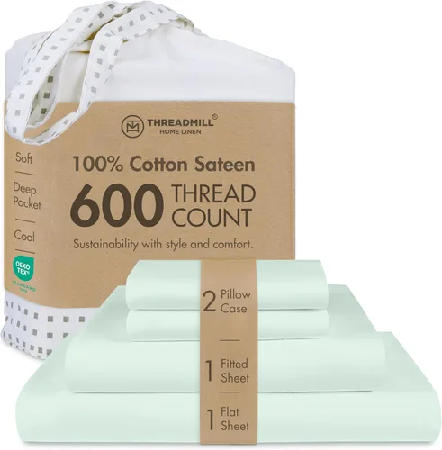 Miniatura 38 de Threadmill Sábanas de Algodón 100% para Cama Tamaño Queen - Juego de Sábanas Queen de 600 Hilos con Bolsillo Profundo de 16" - Juego de Ropa de Cama
