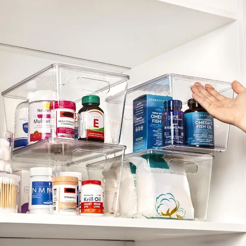 Miniatura 7 de Vtopmart 10 unidades de contenedores de almacenamiento apilables transparentes con tapas, contenedores de plástico grandes con asas para organizador