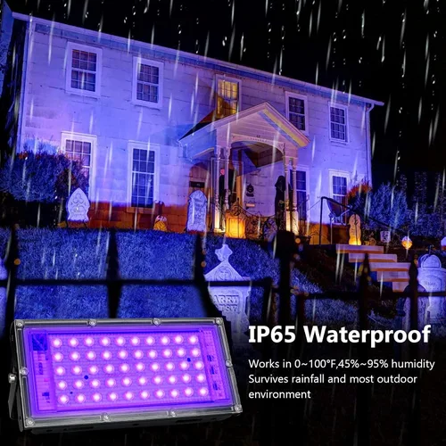Miniatura 4 de Paquete de 2 Luces Negras de 50W, Luz de Inundación de Luz Negra con Enchufe e Interruptor, para Fiesta de Neón, Halloween, Póster Fluorescente