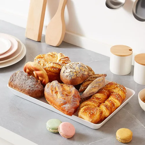 Miniatura 6 de Lifewit Bandeja de plástico para suministros de fiesta, bandejas blancas de 15 x 10 pulgadas para servir alimentos, plato grande reutilizable