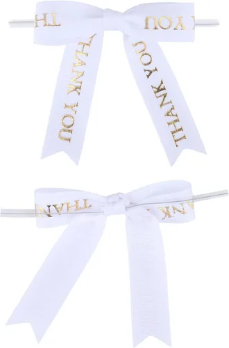 Miniatura 3 de Meseey 30 lazos de cinta con estampado dorado de agradecimiento de 2.5 pulgadas, lazos pequeños para envolver regalos Blanco