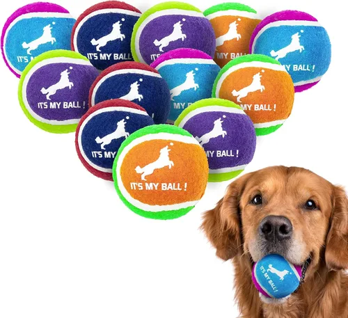 EXPAWLORER Pelotas de tenis chirriantes para perros, paquete de 12 pelotas de perro de alta elasticidad para masticadores agresivos, juguetes