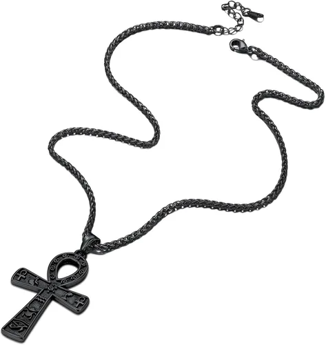Miniatura 6 de Collar con colgante de cruz de Ankh chapado en acero inoxidable, oro y negro, para hombres y mujeres, con cadena de trigo, joyería religiosa
