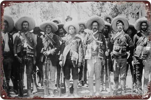 Pancho Villa with Generals Mexican Revolution Poster Vintage Metal Tin Sign Decoración de pared para el hogar, bar, pub, club, cafetería, 8 x 12