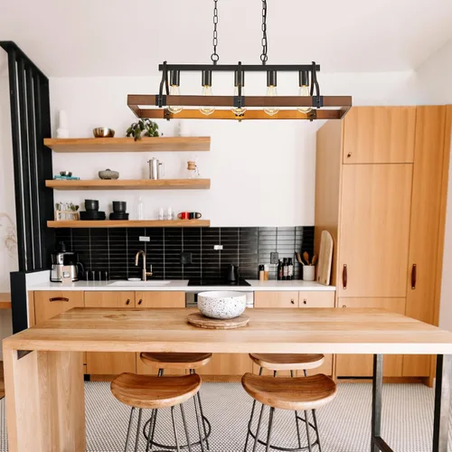 Miniatura 4 de Candelabros de granja para comedor, lámpara rústica de isla de cocina de 5 luces, techo rectangular industrial industrial negro