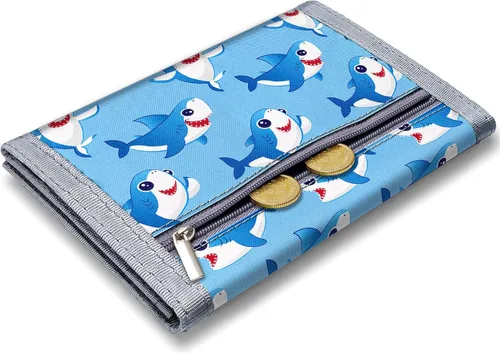Miniatura 2 de TATAANTY Carteras para niños Cartera triple para niños de 6 a 12 años con bolsillo para monedas con cremallera y 8 tarjeteros Shark 2 Cartera triple