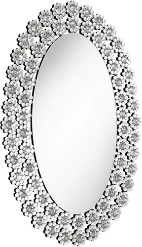 Coaster Home Furnishings Colleen - Espejo de pared ovalado de 31 x 47 pulgadas con flores de cristal sintético, marco adornado - Entrada, dormitorio