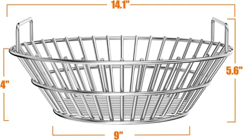 Miniatura 2 de only fire Cesta de ceniza de carbón, soporte de carbón de acero inoxidable con asas, accesorios para parrilla, se ajusta a Kamado Joe Classic