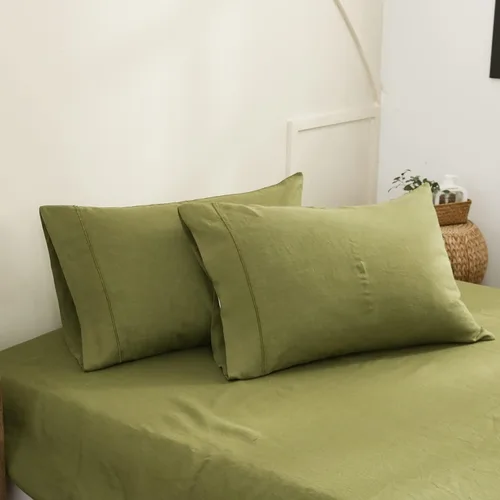 Miniatura 9 de Simple&Opulence Juego de 2 fundas de almohada de lino 100% lino francés lavado, tamaño Queen - Fundas de almohada de color sólido bordado, suave