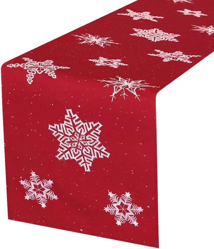 Miniatura 8 de Camino de mesa bordado con copos de nieve para fiestas navideñas