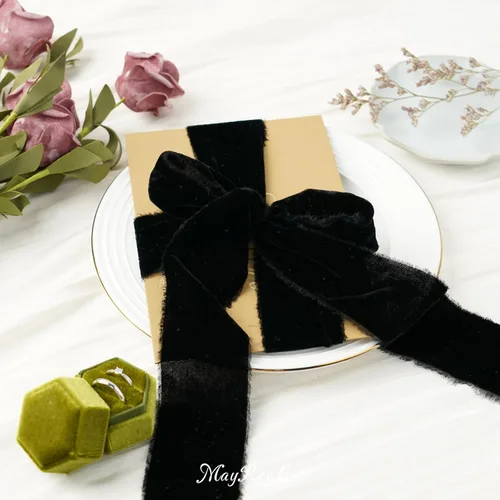 Miniatura 7 de MAYREEL Cinta de terciopelo negro de 2 pulgadas, cinta desgarrada a mano, borde deshilachado de seda para ramos de novia, invitaciones, libros