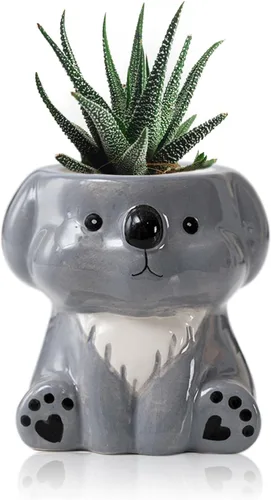 Miniatura 16 de DIYOMR Bonita maceta de animales, mini maceta de cerámica con forma de animal de dibujos animados para suculentas, soporte para plantas de aire