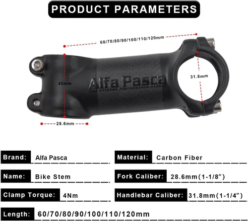 Miniatura 2 de Alfa Pasca Carbon Road Bike Stem MTB Carbon Stem Carbon Fiber Road Bicycle Stem Carbon Fiber+Aluminum Alloy 25.4 Stem 50/60/70/80mm
