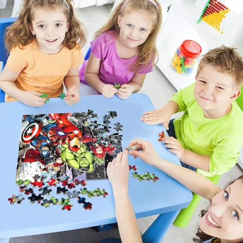 Miniatura 4 de LELEMON Rompecabezas para niños de 4 a 8 años, rompecabezas de 100 piezas para niños en una caja de metal, rompecabezas educativos para niños, Rojo