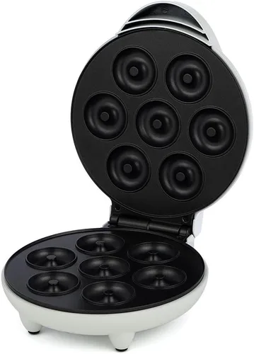 Mini máquina para hacer donas, 1200 W, puede hacer 7 donas, calefacción de doble cara, sartén antiadherente, adecuado para reuniones familiares,