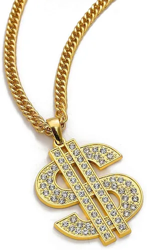 Miniatura 3 de Gold Chain with Dollar Sign Big Money Necklaces for Men Women,Stainless Steel Iced Out Rhinestone Jewelry,Fashion Pendants with 28 Inches Chain